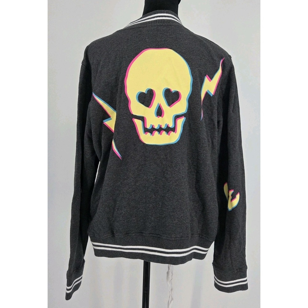 Torrid X Lovesick Skull Bomber Jacket  1X Gray 3D Neon Print NWT